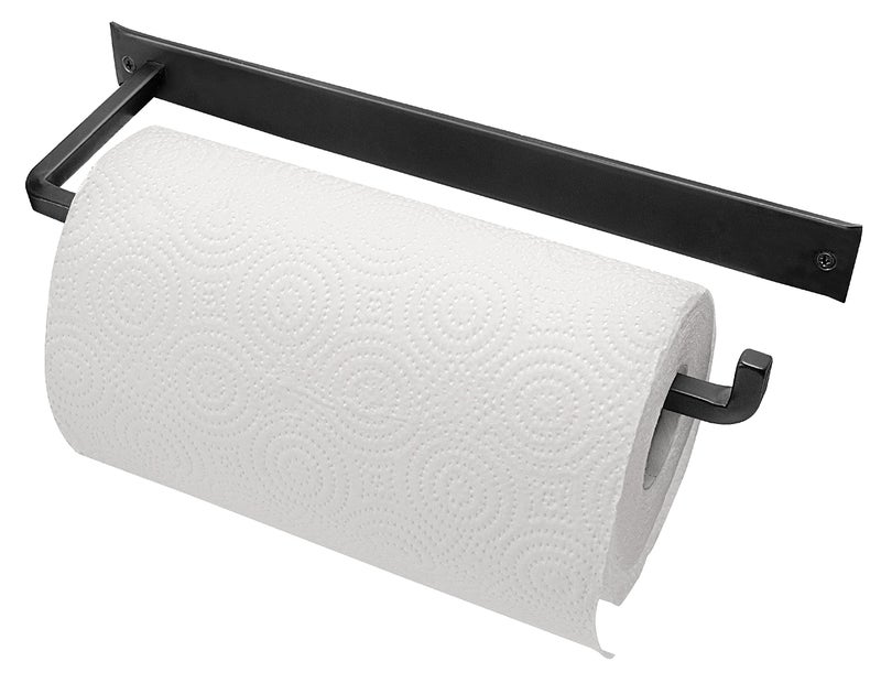 Stur-De Wrought Iron Paper Towel Holder - Wall Mount Paper Towel Rack for Kitchen, Rustic Wall Mount Holder for Farmhouse Style Homes & Vintage Houses, Black, 13.7 x 4.5 x 1.5 Inches - Image 1